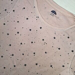 Old Navy‎ Girls L Star Print Waffle Knit Long Sleeve Top Pink Size L (10-12)